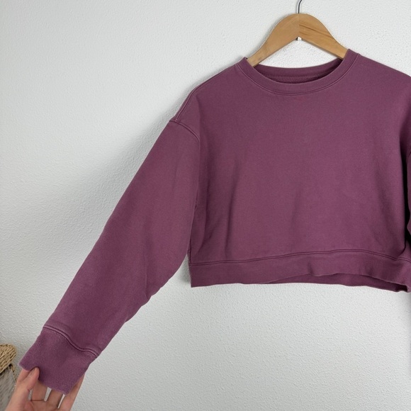 Girlfriend Collective 50/50 Crop Sweatshirt Recycled Organic Cotton Mauve Small - Picture 3 of 8